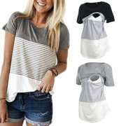 Multitrust Women Maternity Blouse Breastfeeding Top Short Sleeve Nursing T-shirt Top Stripe