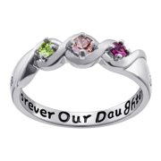Family Jewelry Personalized Daughter's Name and Date Birthstone Ring in Sterling Silver