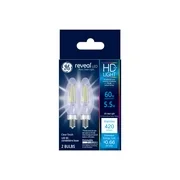 GE Reveal HD+ 5.5-Watt (60W Equivalent) LED Clear Decorative Light Bulbs, Small Base, Dimmable, 2pk