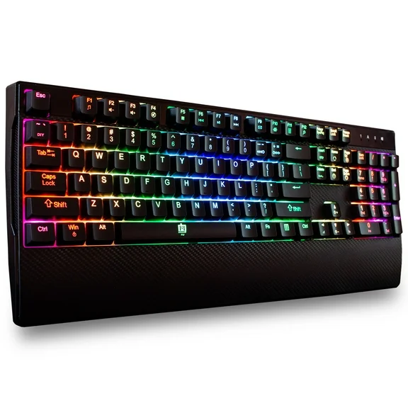 Deco Gear Mechanical Gaming Keyboard | Anti-Ghosting | Ergonomic Fixed Palm Rest | Full Customizable RGB Backlit | Carbon Fiber Design | Outemu Blue Switch | Wired | Black