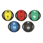 Cando Dual Handle Medicine Ball, 9 In. Diameter, 5 Piece Set, Yellow/Red/Green/Blue/Black