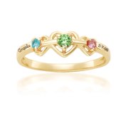 Personalized Family Jewelry Birthstone Triple Heart Mother's Ring available in Sterling Silver, 10kt Gold Plated,14kt Gold Plated