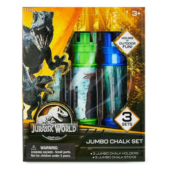 Jurassic World Jumbo Chalk Set, Includes 3 Chalk Holders, Multi-Color