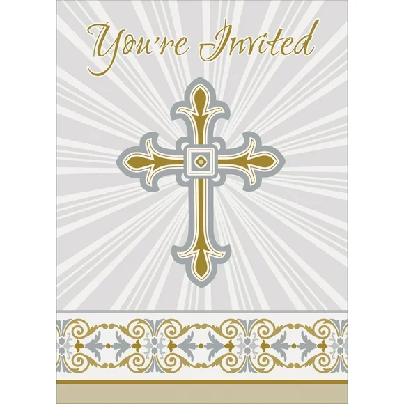 Radiant Cross Religious Invitations, Gold & Silver, 8ct