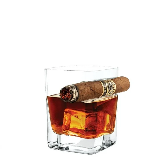 Corkcicle Double Old Fashioned 9 oz Cigar Glass with Cigar Holder, Clear