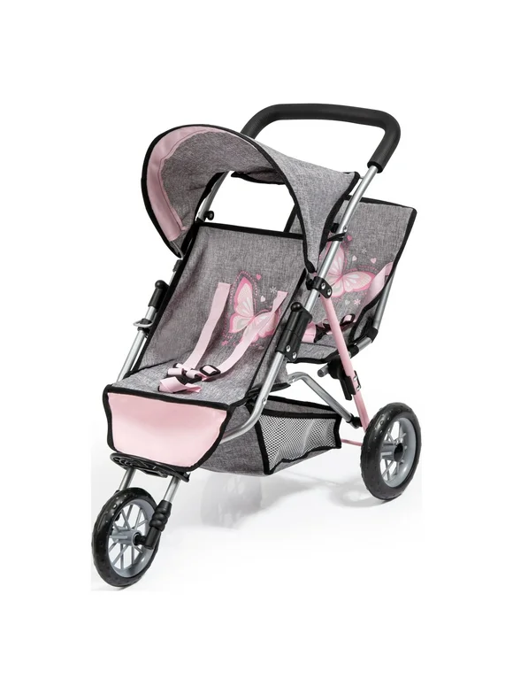 Bayer Design Baby Doll Twin 3 Wheel Jogger Doll Stroller, Fits 2 Dolls up to 18" Each