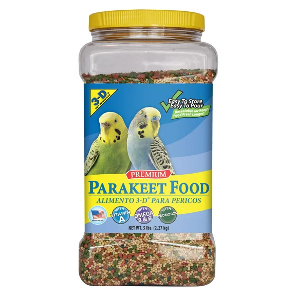 3-D Pet Products Premium Parakeet Food, with Probiotics, 5.0 lb. Stay Fresh Jar, for Daily Feeding