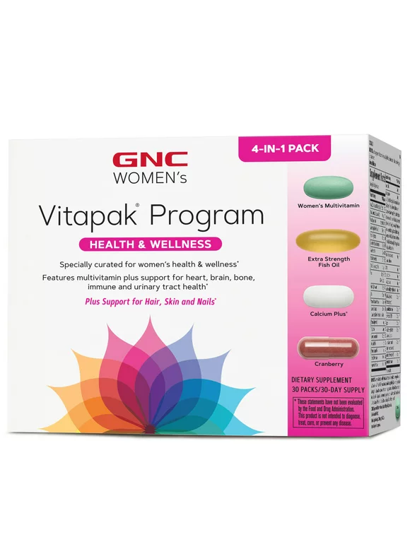 GNC Women's Health & Wellness Vitapak, 30 Daily Packs, 4-in-1 Complete Daily Multivitamin and Nutrition Program for Women