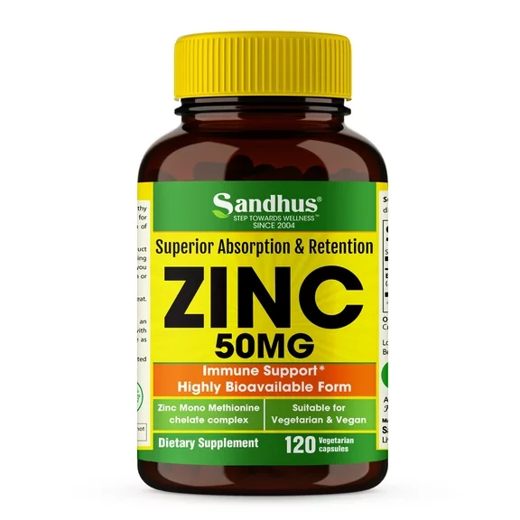 Sandhu's High Absorption Zinc 50 mg, Dietary Supplement, Immune Support, 120 Count