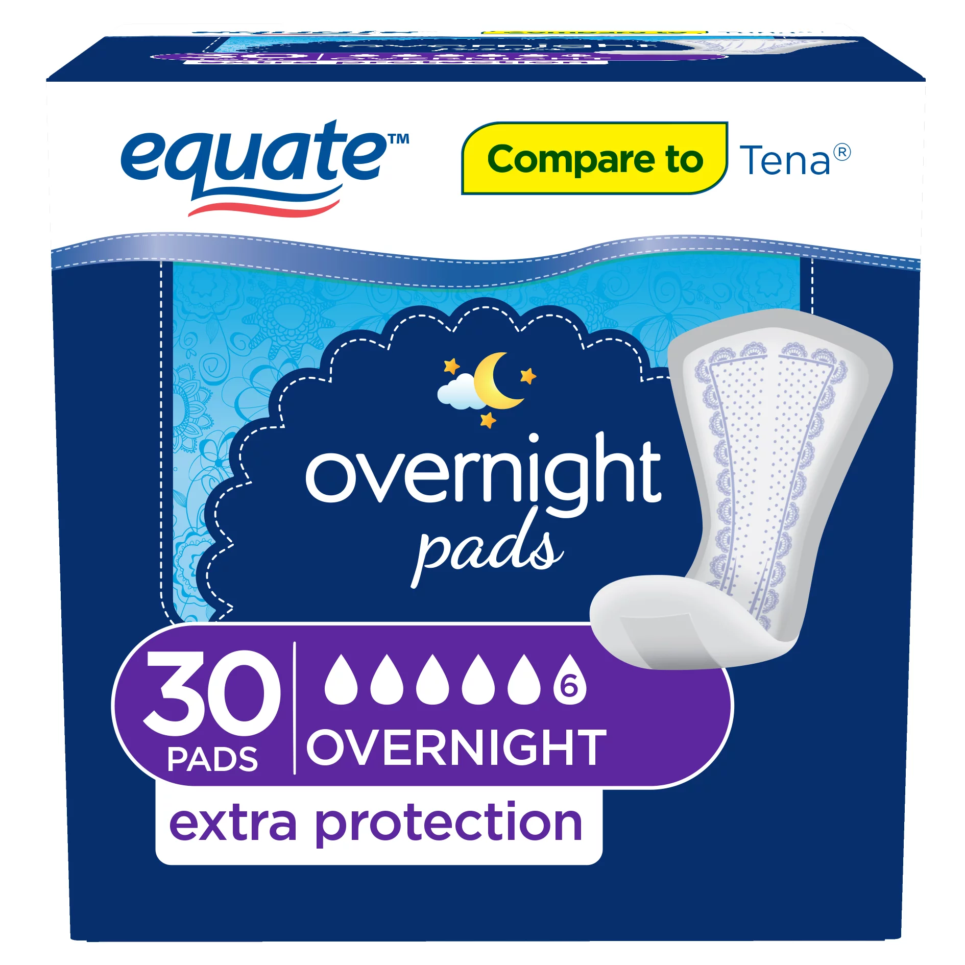 Equate Women's Incontinence Pads, Overnight (30 Count)