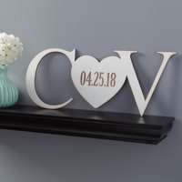 Initials and Heart Personalized White Wood Plaque