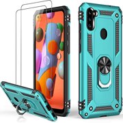 LUMARKE Galaxy A11 Case with Glass Screen Protector(2 Pack),Pass 16ft Drop Test Military Grade Heavy Duty Cover with Magnetic Kickstand,Protective Phone Case for Samsung Galaxy A11 Turquoise