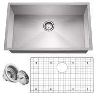 Miligore 32" x 19" x 10" Deep Single Bowl Undermount Zero Radius 16-Gauge Stainless Steel Kitchen Sink - Includes Drain/Grid