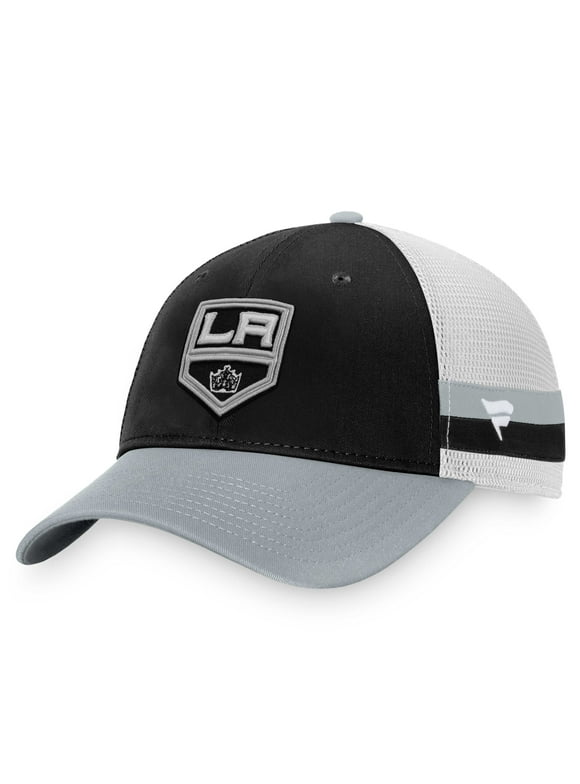 Men's Fanatics Branded Black/Gray Los Angeles Kings Breakaway Striped Trucker Snapback Hat - OSFA