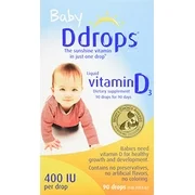 4 Pack Baby Ddrops Liquid Vitamin D3 400 IU Dietary Supplement 90 Drops 2.5ml Ea