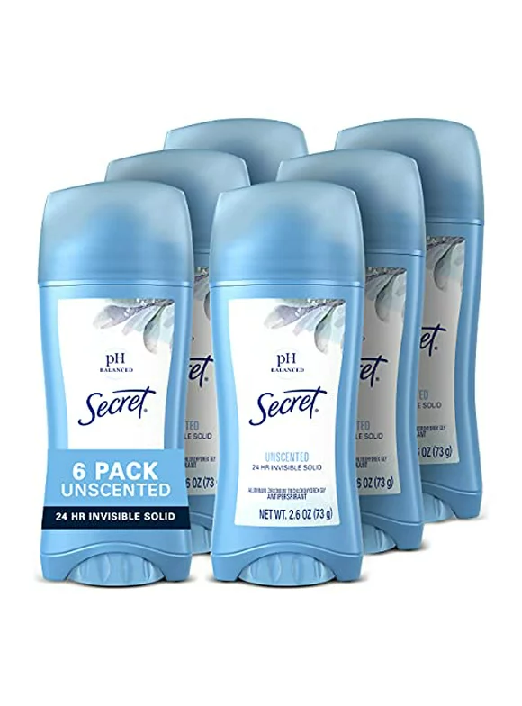 Secret Antiperspirant and Deodorant for Women, Original Unscented, Invisible Solid, pH Balanced, 2.6 Oz (Pack of 6)
