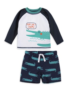 Gerber Baby Toddler Boy Rash Guard And Swim Trunks, 2Pc Set
