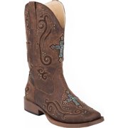 Roper  Womens Faith Rhinestone Square Toe   Western Cowboy Boots   Mid Calf Low Heel 1-2"