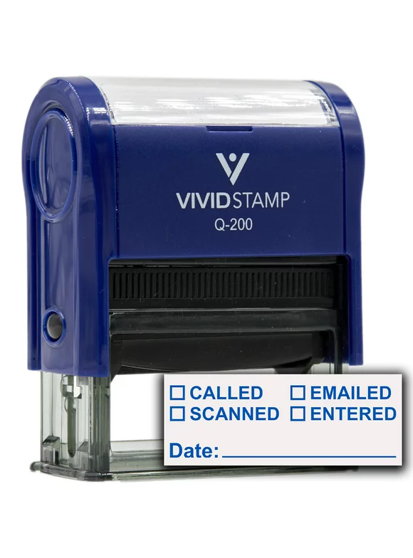 [] Called [] Scanned [] Emailed With Date Line Self-Inking Office Rubber Stamp(Blue Ink) - Q-200