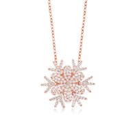 Keren Hanan Art 925 Sterling Silver Snow Flake Pendant Necklace Pave Setting 1.68 Ct Round White Zirconia CZ with 18 Inch Chain Flower of Winter 20MM (3/4 INCH)