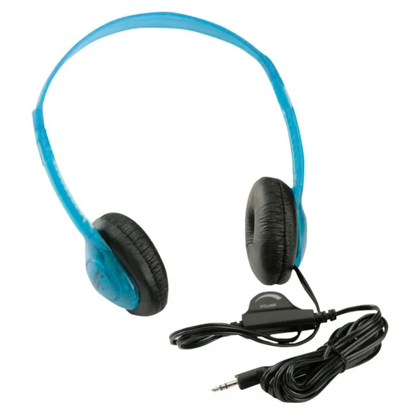 Califone 3060AV-BL Lightweight On-Ear Stereo Headphone with Inline Volume Control, 3.5mm Plug, Blue, Each