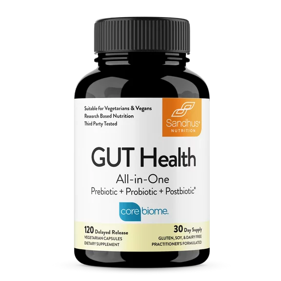 Sandhu's Gut Health Supplement, with Prebiotics   Probiotics   Postbiotic   L-Glutamine, 120 Ct