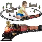 Baby Home Children Metal Alloy Train Set, with Steam Locomotive Engineer, Freight Car, Track, & Smoke, Lights & Sounds, Suitable for Children Aged 3 Above