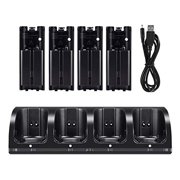 NIFERY Wii Charging Station with Rechargeable Batteries for Wii Controller, 4 Port Wii Charger Stand with 4pcs Batteries USB Charging Cord (Black)