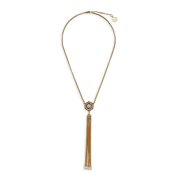 Goldtone, 6mm Freshwater Pearl and Glass Stone Tassel Pendant Necklace