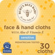 Burt's Bees Baby Face & Hand Cloths, Unscented Cleansing Wipes for Sensitive Skin - 30 Wipes