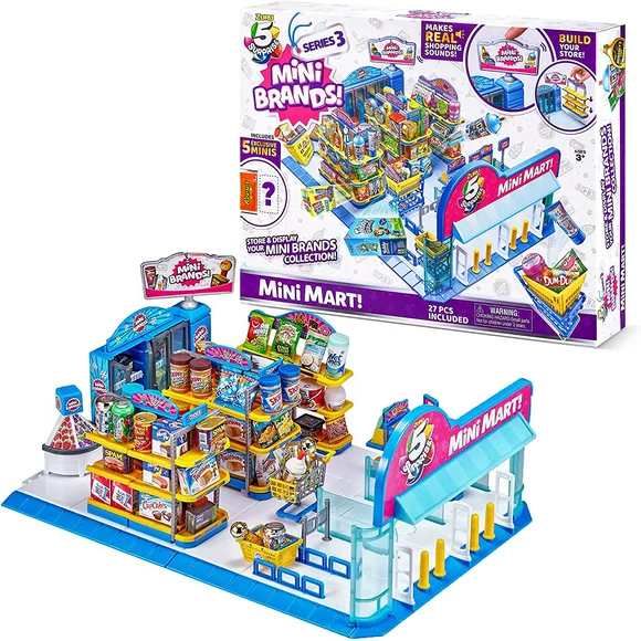 5 Surprise Mini Brands Mini Mart Playset Series 3 by ZURU with 5 Exclusive Mystery Mini Brands, Store and Display Your Mini Collectibles Collection!