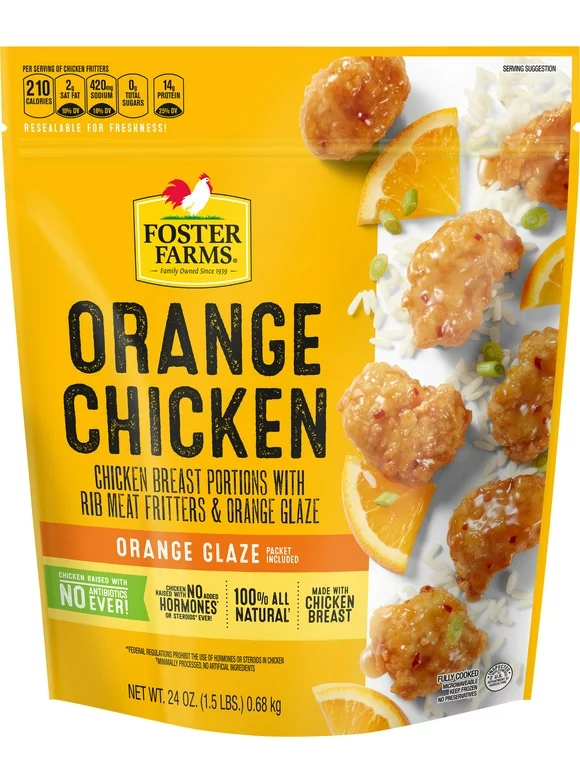 Foster Farms, No Antibiotics Ever Orange Chicken, Fully Cooked 24 oz (1.5 lb) Bag