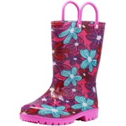Norty Little Big Kids Girls Waterproof PVC Rain Boots, 41279 Pink Flowers / 3MUSLittleKid
