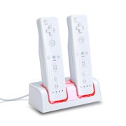 For Nintendo NIN Wii / Wii U Remote Dual Charger Dock With 2 Rechargeable Batteries & Docking Station + LED Lights For Wii Remote Control - White