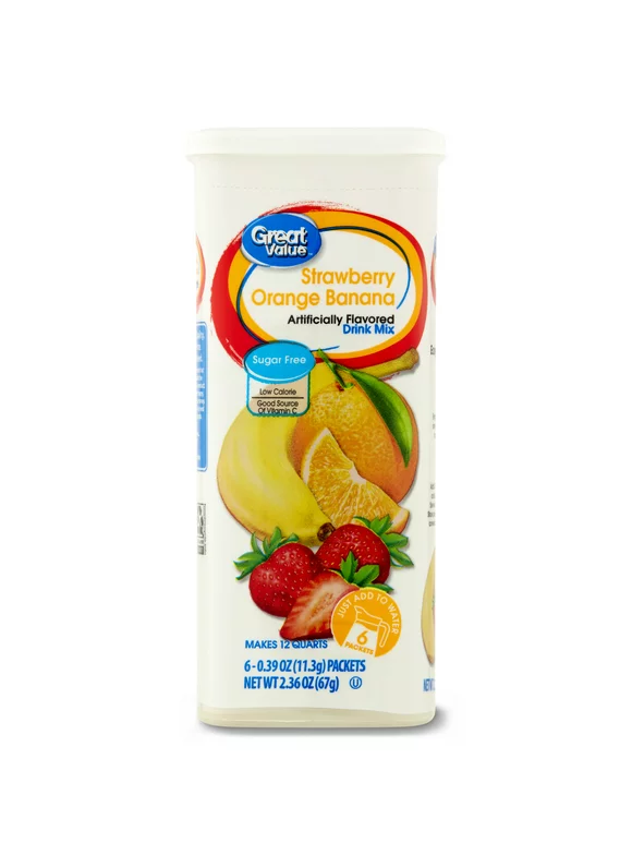 Great Value Strawberry Orange Banana Drink Mix, 0.4 oz, 6 count