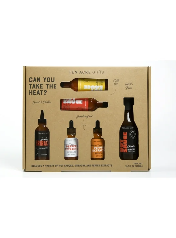 Ten Acre Gifts Assorted Hot Sauce, Sriracha, Pepper Extract Gift Set with 6 Flavors