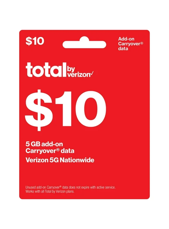 Total by Verizon $10 Add-On Carryover Data Card (5GB) Direct Top Up