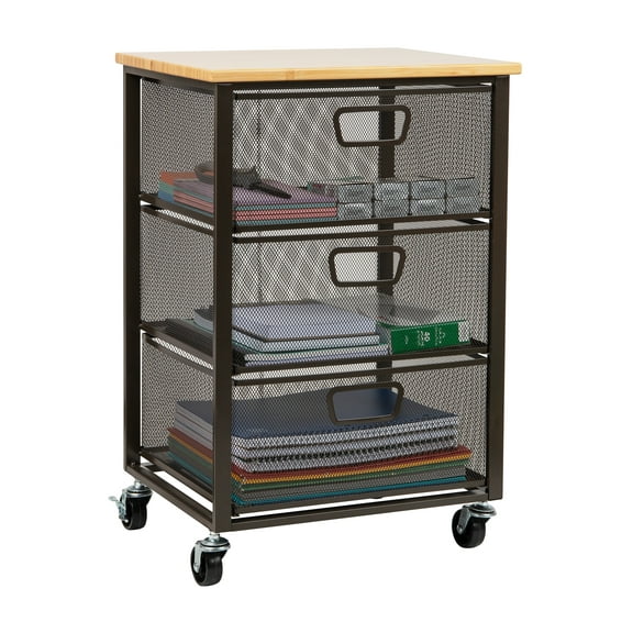 Mind Reader Cart with Drawers, Organizer, Storage, Kitchen, Metal, 15.75"L x 13"W x 24.25"H, Black