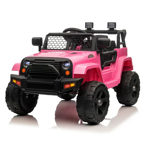 Track 7 Kids Ride on Truck,12V Electric Car for Boys Girls,Ride on Car with Remote Control,Kids Electric Vehicle,Spring Suspension,3 Speed,Music,FM Radio,Lights,Kids 4 Wheeler Truck,Pink