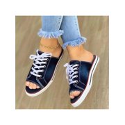 LUXUR Women Summer Peep Toe Denim Canvas Loafers Slip On Flat Pumps Casual Trainers Sneakers Shoes