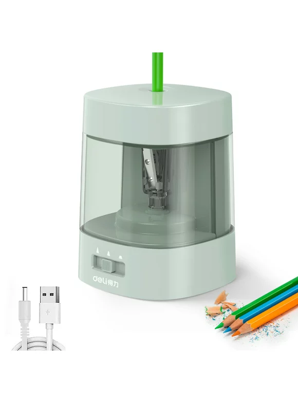 Deli Electric Pencil Sharpener,Suitable for No.2 Pencils Colored Pencils, USB & Battery Operated, Green
