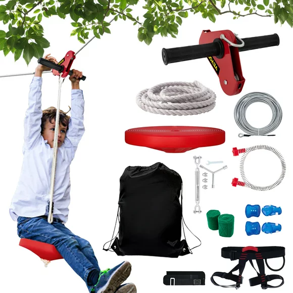 VEVOR Zip line Kits for Backyard 40ft, Zip Lines for Kid and Adult, Included Swing Seat, Zip Lines Brake, and Steel Trolley, Outdoor Playground Equipment