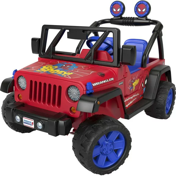 12V Power Wheels Spider-Man Jeep Wrangler Battery-Powered Ride-On Vehicle with Sounds, for a Child Ages 3-7