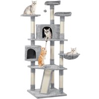 SmileMart 79" Double Condo Cat Tree and Scratching Post Tower, Light Gray