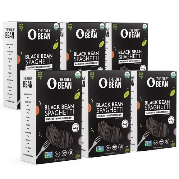 The Only Bean - Organic Black Bean Spaghetti Pasta - High Protein, Keto Friendly, Gluten-Free, Vegan, Non-GMO, Kosher, Low Carb, Plant-Based Bean Noodles - 8 oz (6 Pack)