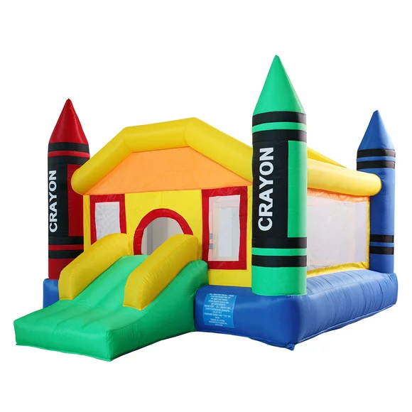 Track 7 Oxford Inflatable Bounce House, Crayon Jumping Castle with Slide for Boys Girls