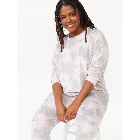 Joyspun Women's Velour Top and Sleep Pant Pajama Set, 2-Piece, Sizes up to 3X
