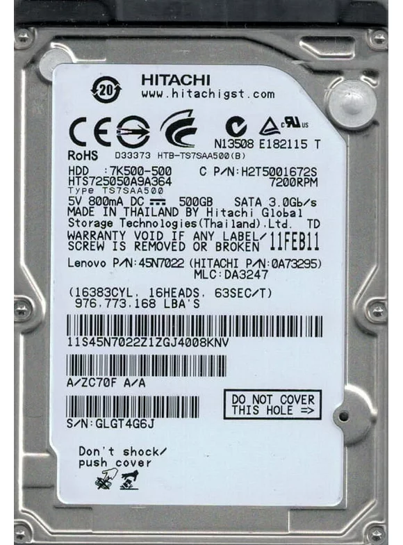 HTS725050A9A364 P/N: 0A73295 MLC: DA3247 Hitachi 500GB