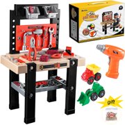 91pcs Kids Toy Workbench with Realistic Tools for Construction Workshop Bench Educational Toy Pretend Play Birthday Gifts Toolbox for Toddlers+Free Gift