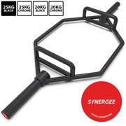 Synergee 25kg Chrome & Black Olympic Hex Barbell with Two Handles for Squats, Deadlifts, Shrugs and Power Pulls